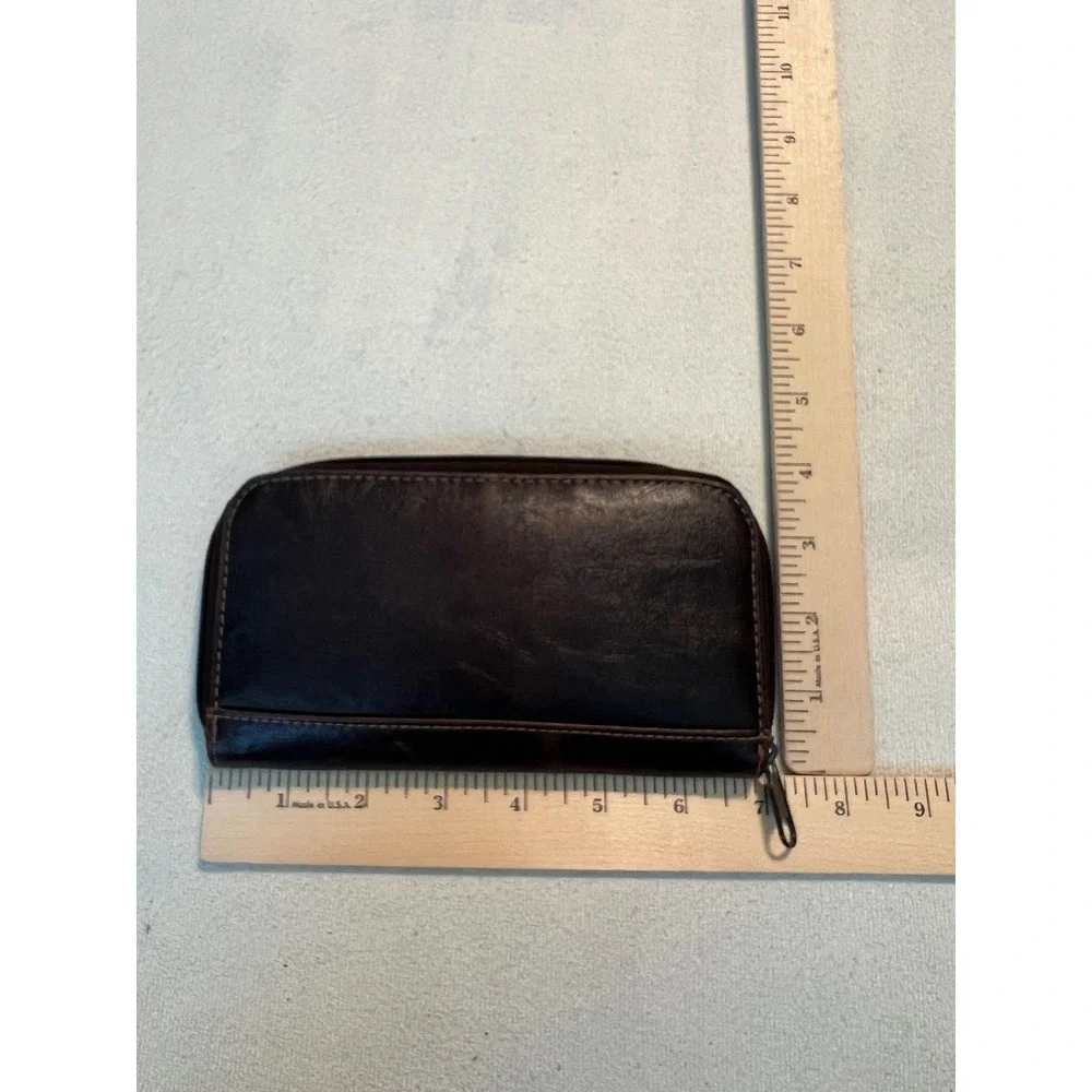 Unisex Dark Brown Faux Leather Zip Around Long Wallet with ID Window